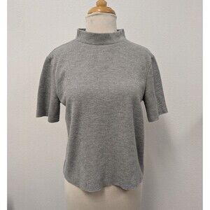 Zara Heather Gray Baby Tee Mock Neck Knit Top sz L Casual Everyday Basic